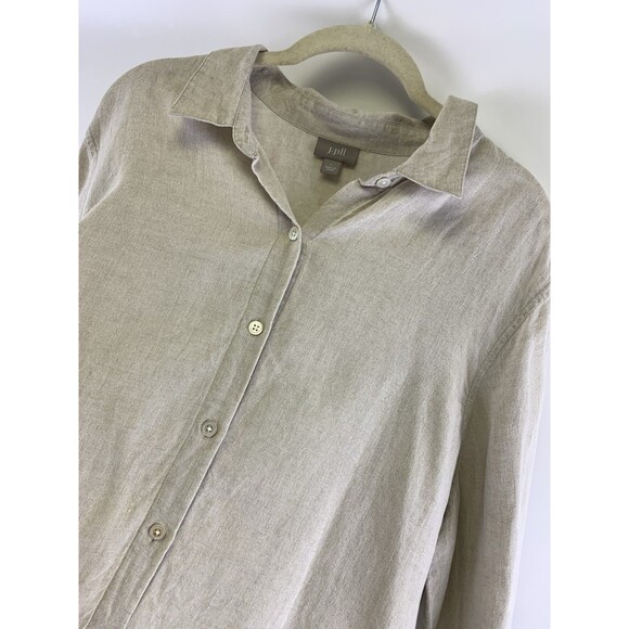 J Jill Linen Button Down Collared Shirt Tan Lightweight Breathable Womens Large - Picture 5 of 12